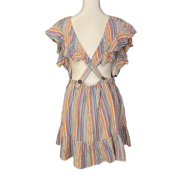 Majorelle Costello Multicolor plunging Ruffle rainbow Striped Crossback Dress L - Picture 9 of 16